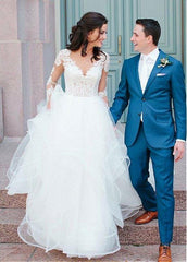 Tulle Jewel Lace Appliques Backless Ball Gown Wedding Dress