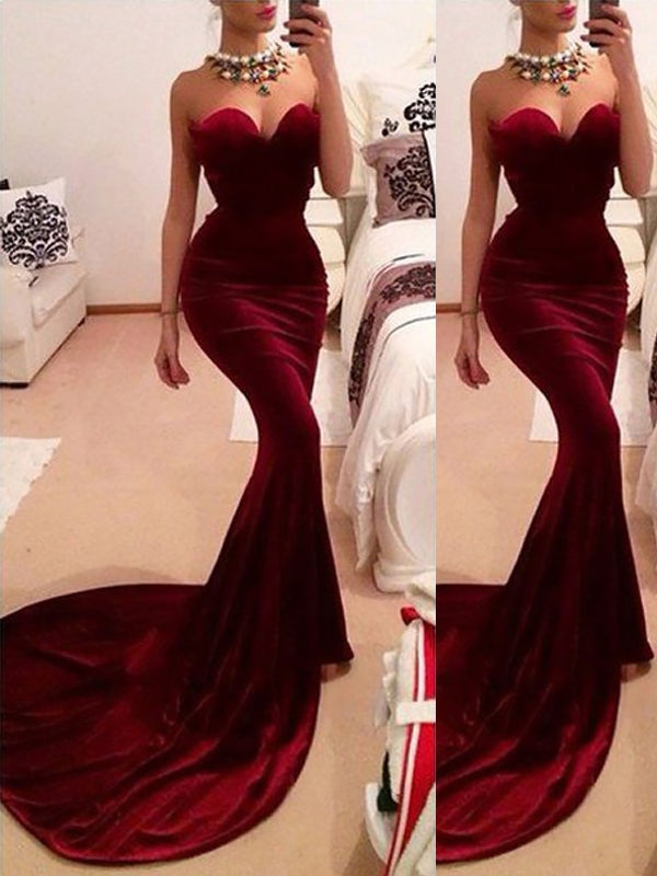 Trumpet Mermaid Velvet Sleeveless Ruffles Prom Dress