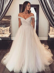 White Tulle Appliques Flower Spaghetti Straps Wedding Dress