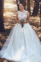 Crystal Lace Satin A-Line Empire Ruffles Plus Size Wedding Dress