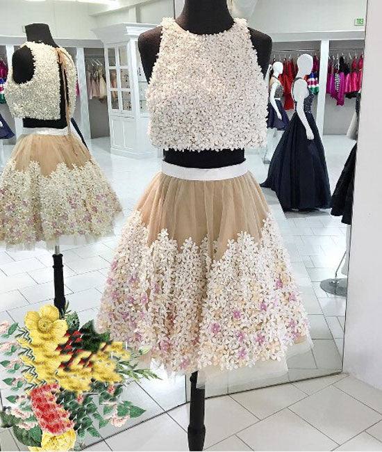 cute two pieces applique short prom dress, homecoming dress - RongMoon