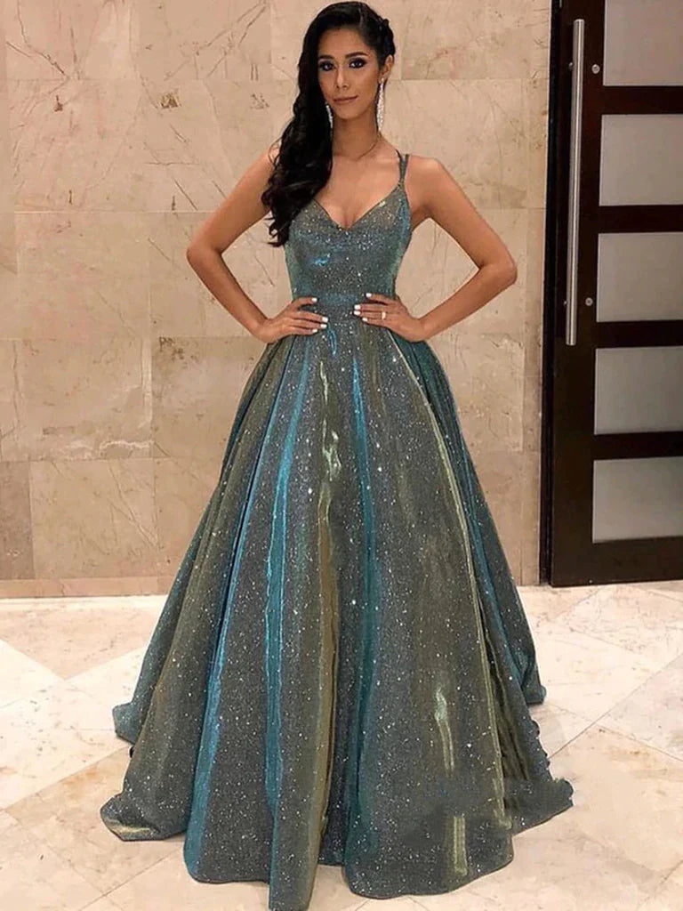 Silver Sequin Sparkle Bling Bling A Line Prom Dress
