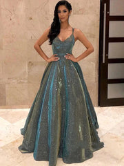 Silver Sequin Sparkle Bling Bling A Line Prom Dress