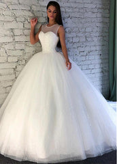 Elegant Sequin Tulle Jewel Beading Ball Gown Wedding Dress