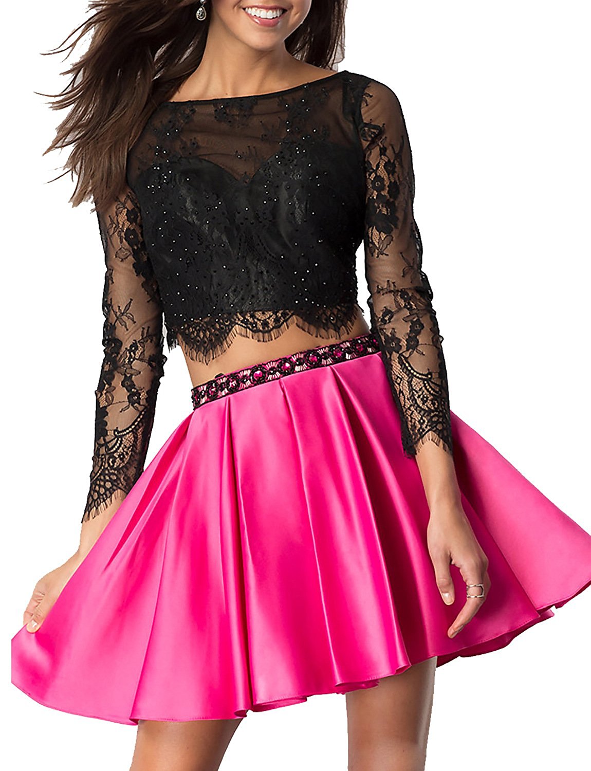 Floral Long Sleeves Short Prom Dress