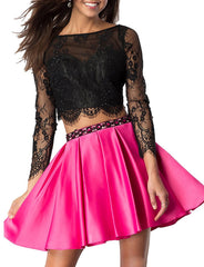 Floral Long Sleeves Short Prom Dress