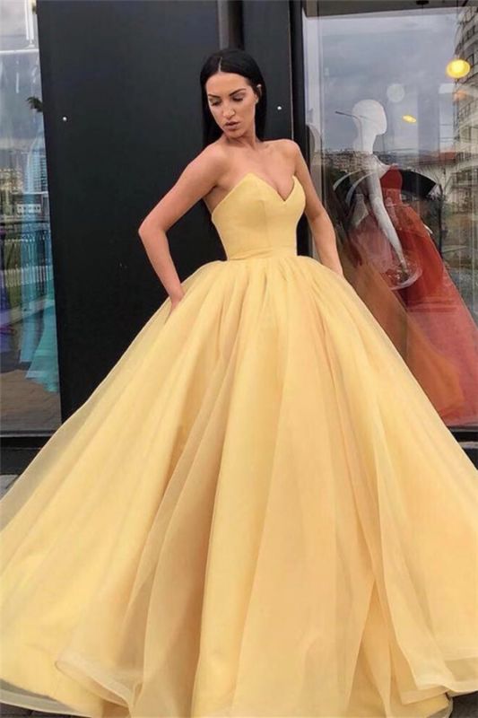 sweetheart Floor-Length Ball Gown Strapless Gold Prom Quinceanera Dress