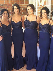 Navy Mermaid Spaghetti Straps Satin Bridesmaid Dress