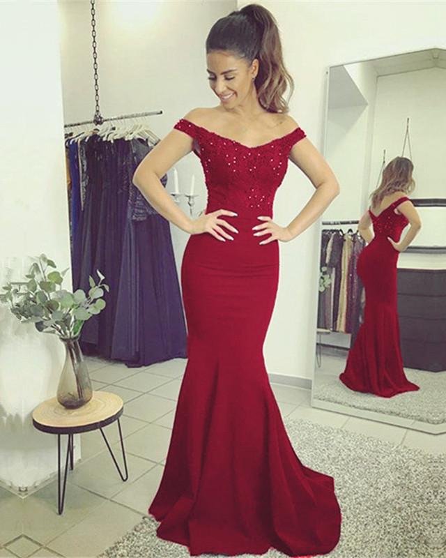 Mermaid V-neck Off Shoulder Bridesmaid Dresses Lace Appliques Evening Gowns