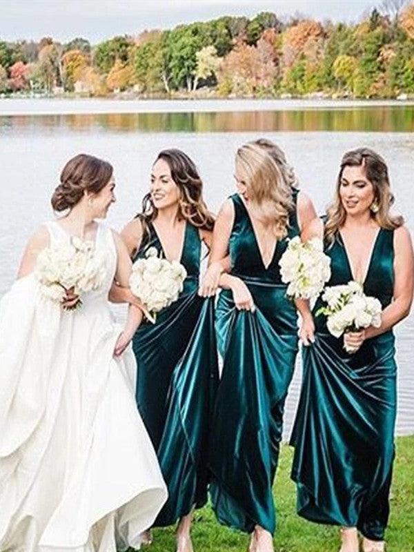 Deep V-neck Long Bridesmaid Dresses, Simple 2020 Bridesmaid Dresses - RongMoon