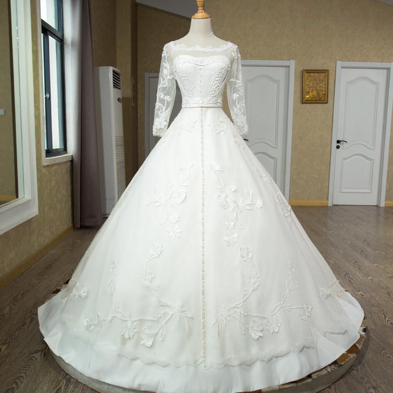 Vintage 1950s Lace Embroidery Ball Gowns Wedding Dresses Long Sleeves 2017
