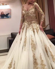Gold Lace Appliques Wedding Dress Two Piece Ball Gown