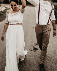 Two Piece Wedding Beach Dress Lace Crop