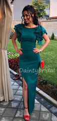 Charming V-back Satin Side Slit Long Prom Dresses Evening Dresses.DB10580