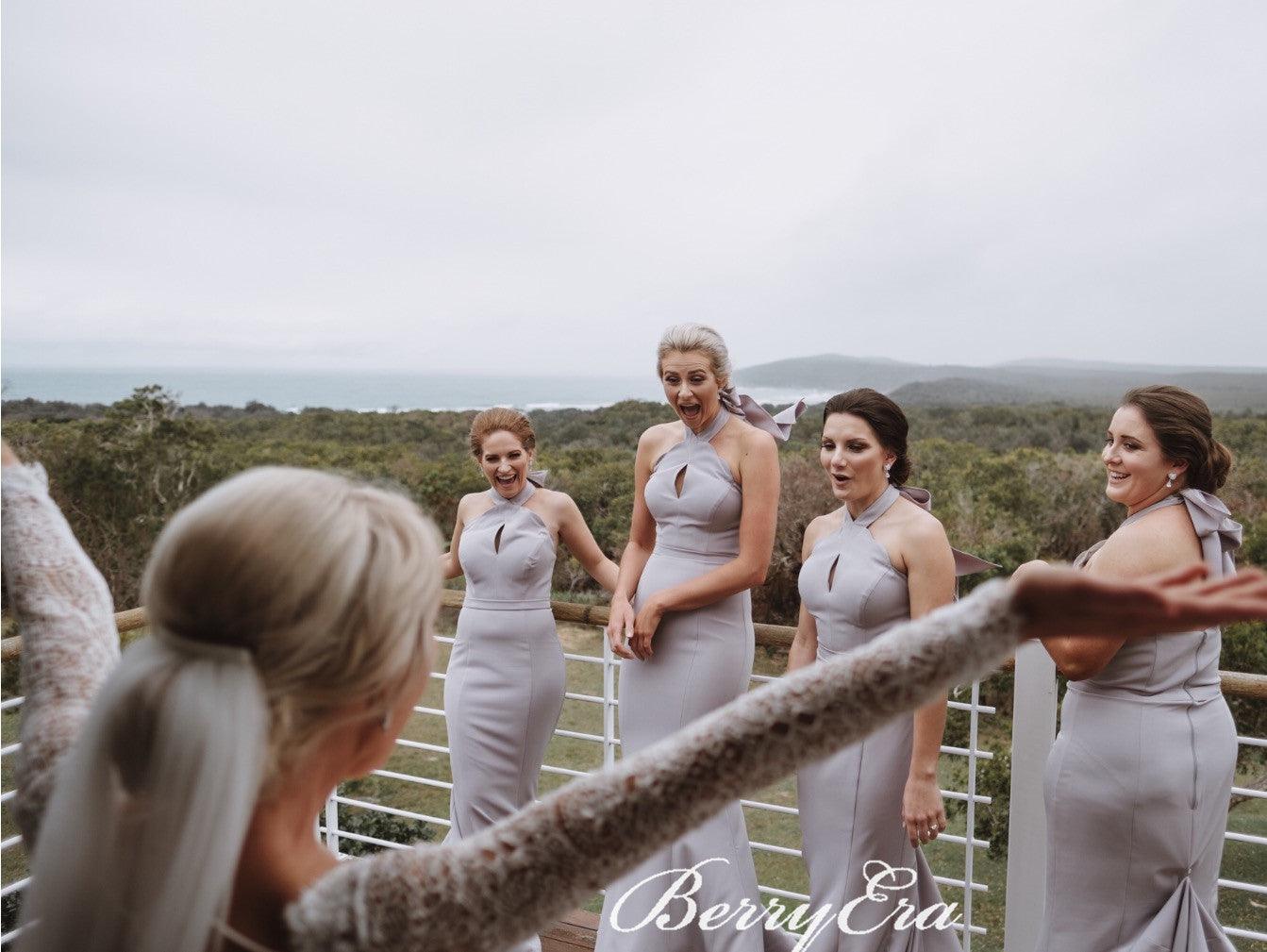 Halter Long Mermaid Grey Bridesmaid Dresses - RongMoon