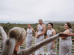 Halter Long Mermaid Grey Bridesmaid Dresses - RongMoon