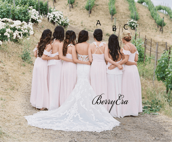 Mismatched Light Blush Pink Chiffon Long Bridesmaid Dresses - RongMoon