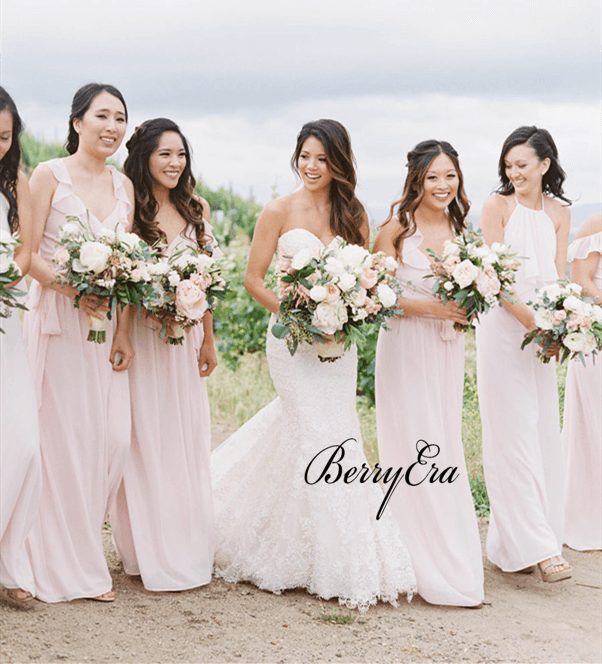 Mismatched Light Blush Pink Chiffon Long Bridesmaid Dresses - RongMoon