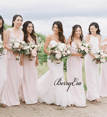 Mismatched Light Blush Pink Chiffon Long Bridesmaid Dresses - RongMoon