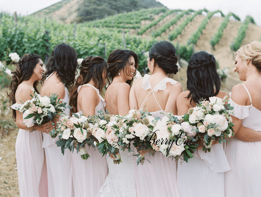 Mismatched Light Blush Pink Chiffon Long Bridesmaid Dresses - RongMoon