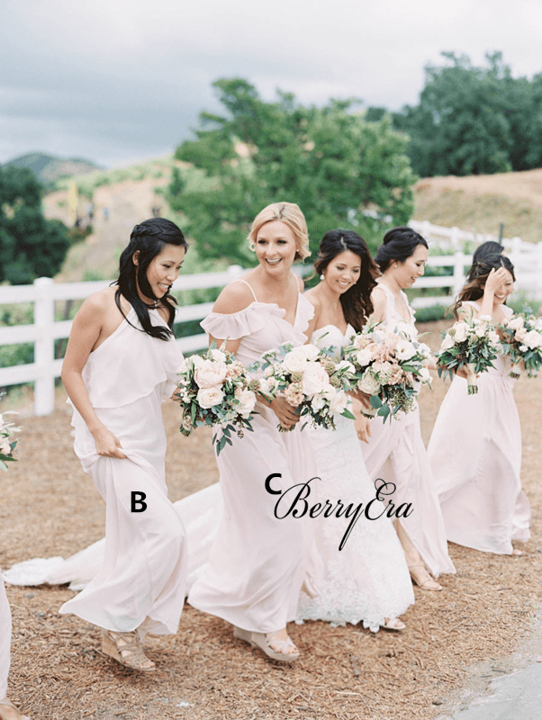 Mismatched Light Blush Pink Chiffon Long Bridesmaid Dresses - RongMoon