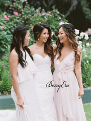 Mismatched Light Blush Pink Chiffon Long Bridesmaid Dresses - RongMoon