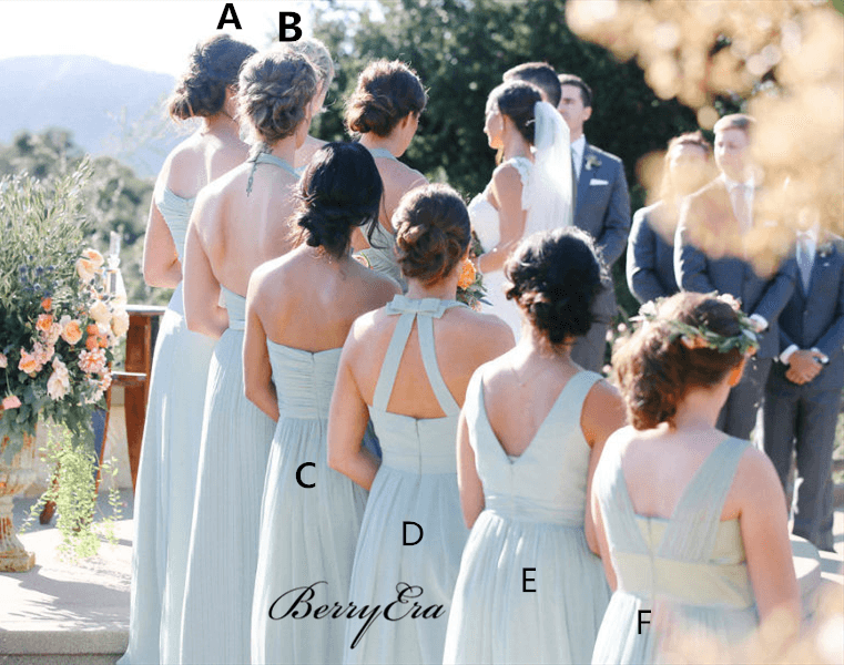 Mismatched Light Blue Chiffon Long Bridesmaid Dresses - RongMoon