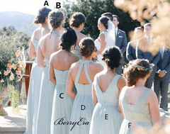 Mismatched Light Blue Chiffon Long Bridesmaid Dresses - RongMoon