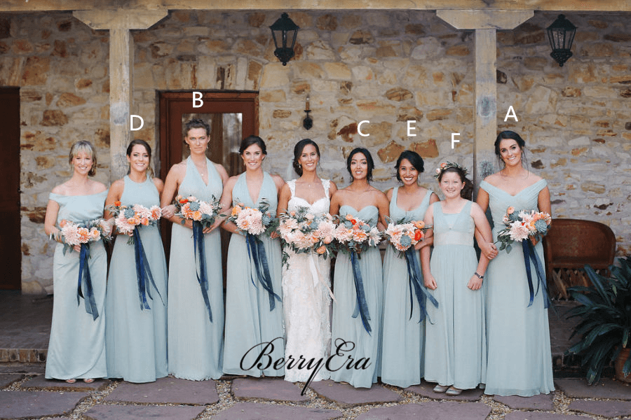 Mismatched Light Blue Chiffon Long Bridesmaid Dresses - RongMoon