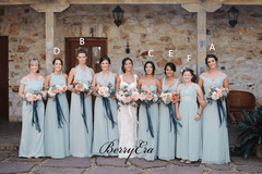 Mismatched Light Blue Chiffon Long Bridesmaid Dresses - RongMoon