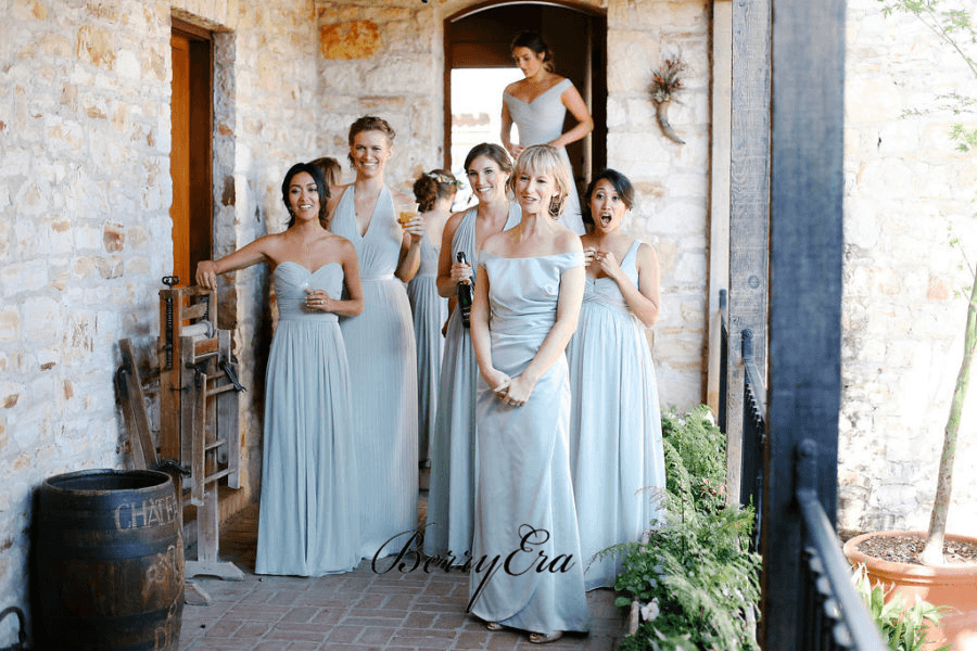 Mismatched Light Blue Chiffon Long Bridesmaid Dresses - RongMoon