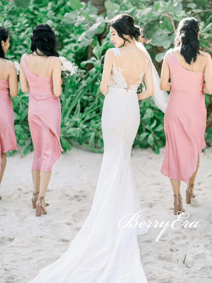 Romantic Short Beach Wedding Elastic Satin Bridesmaid Dresses - RongMoon