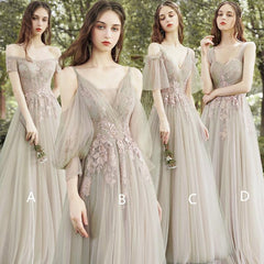 Newest Mismatched Tulle Lace Appliques Bridesmaid Dresses, A-line Bridesmaid Dresses, Popular Bridesmaid Dresses, Cheap Bridesmaid Dresses - RongMoon