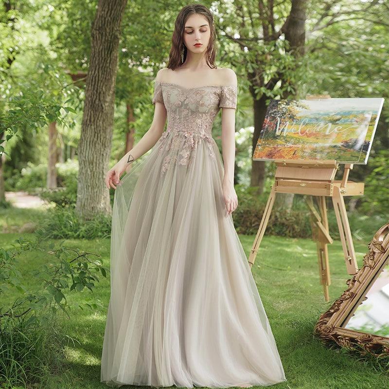 Newest Mismatched Tulle Lace Appliques Bridesmaid Dresses, A-line Bridesmaid Dresses, Popular Bridesmaid Dresses, Cheap Bridesmaid Dresses - RongMoon