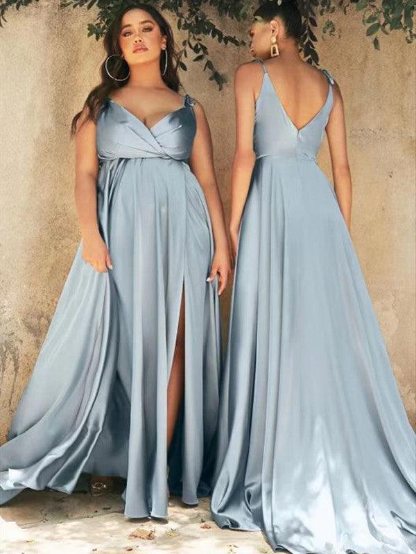 Newest V-neck Popular Wedding Bridesamid Dresses, A-line Fashion Bridesmaid Dresses, Simple Long Prom Dresses - RongMoon