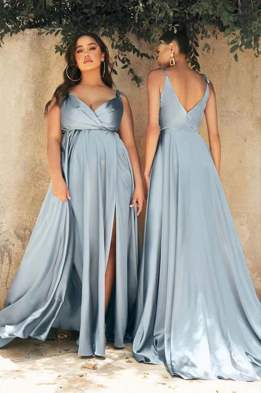 Newest V-neck Popular Wedding Bridesamid Dresses, A-line Fashion Bridesmaid Dresses, Simple Long Prom Dresses - RongMoon