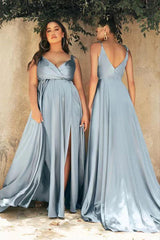 Newest V-neck Popular Wedding Bridesamid Dresses, A-line Fashion Bridesmaid Dresses, Simple Long Prom Dresses - RongMoon