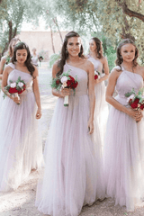 One Shoulder Tulle Bridesmaid Dresses, 2022 Popular Wedding Guest Dresses, A-line Bridesmaid Dresses - RongMoon