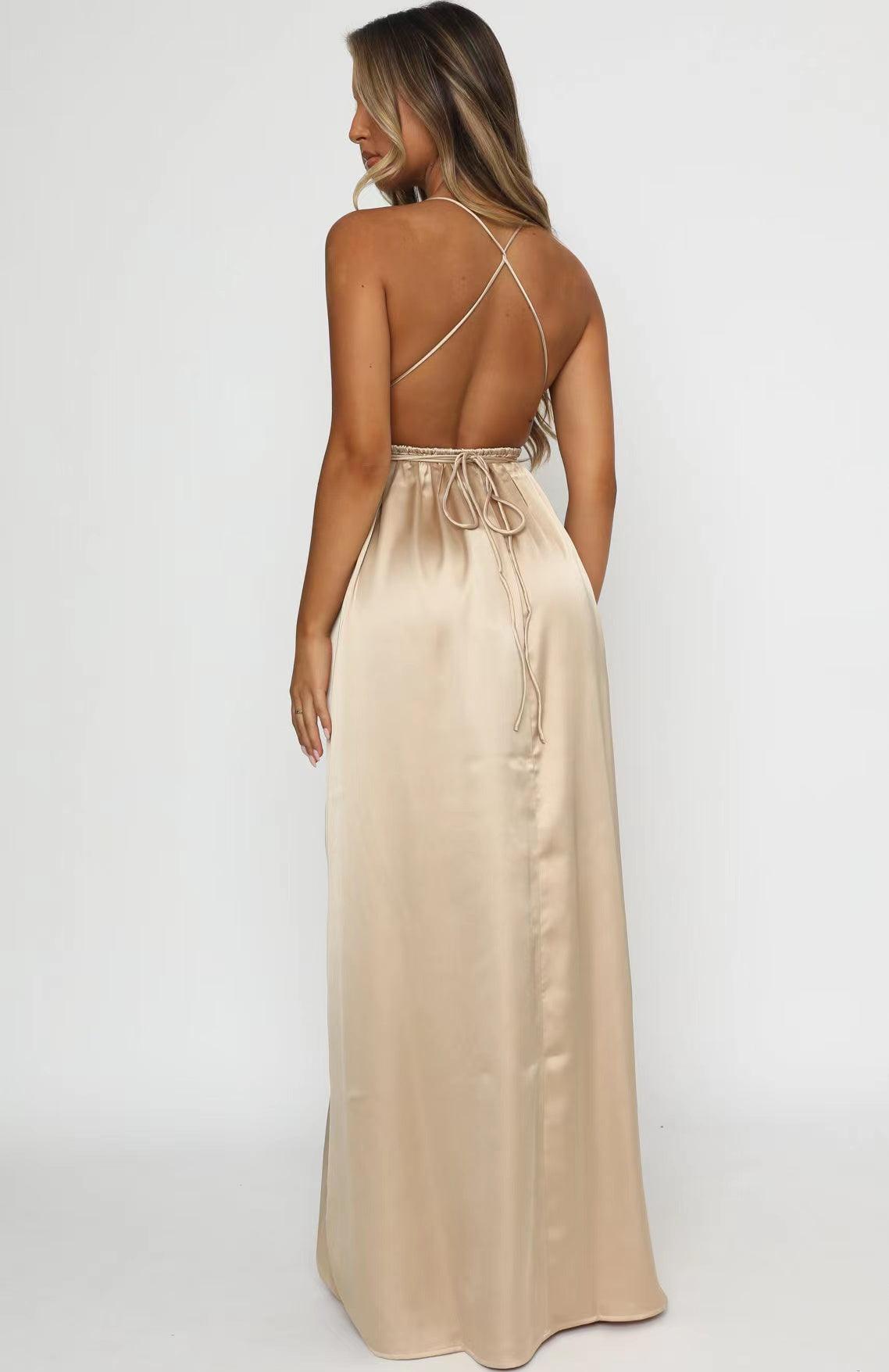 Straps Open Back Bridesmaid Dresses, V-neck Simple Bridal Party Dresses, A-line Bridesmaid Dresses - RongMoon