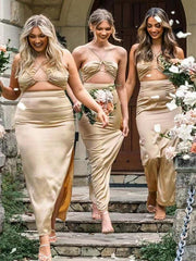 Side Slit Sexy Long Bridesmaid Dresses, Open Back Mermaid Wedding Guest Dresses, Newest Bridal Party Dresses - RongMoon