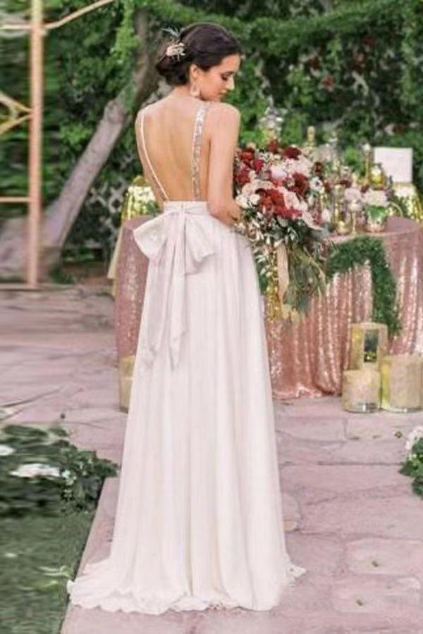 V-neck Sequnins Long Bridesmaid Dresses, Fashion Wedding Bridesmaid Dresses, Bridal Party Dresses - RongMoon