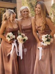 Side Slit Wedding Bridesmaid Dresses, Spaghetti Straps Bridal Party Dresses, Long Prom Dresses - RongMoon