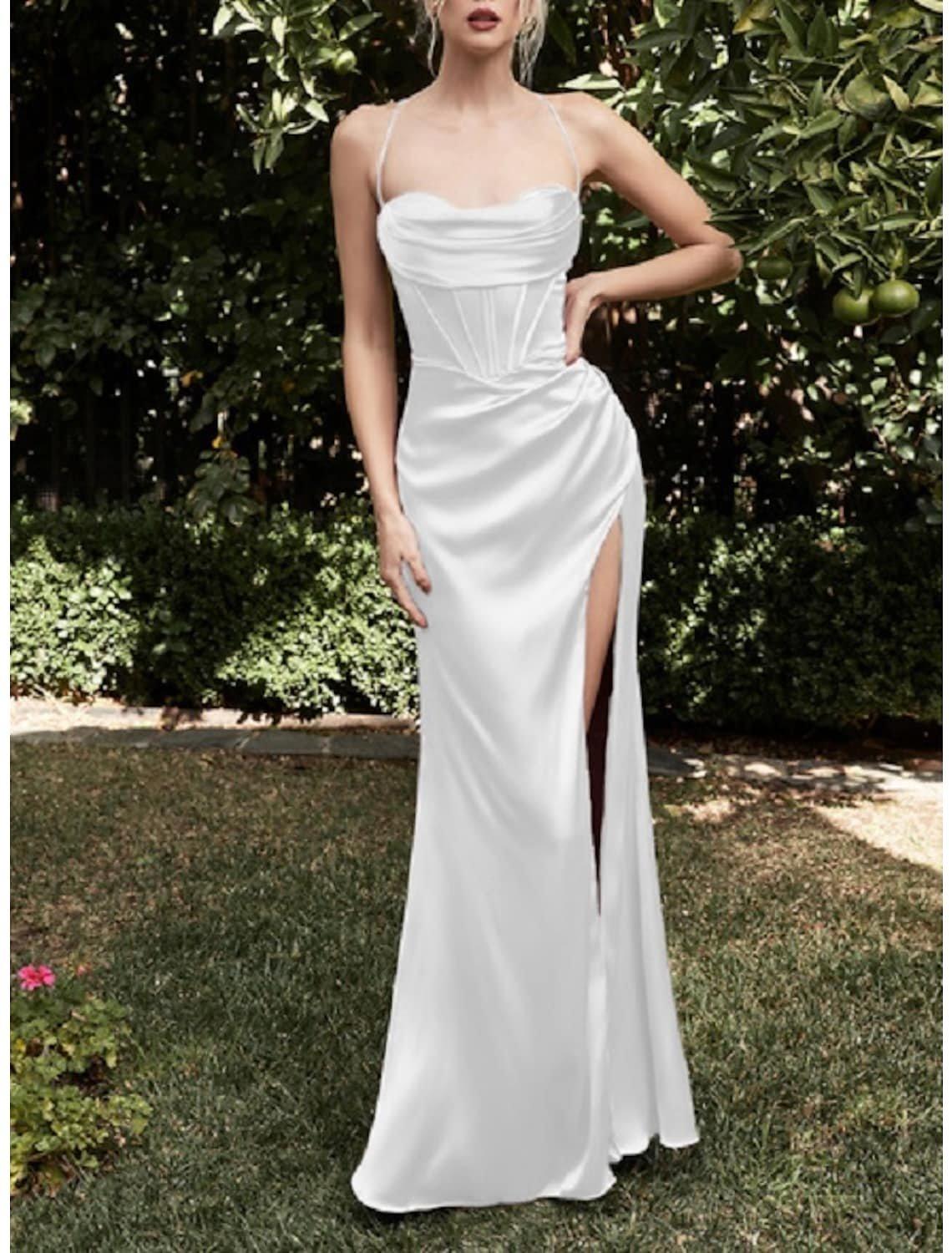 Silky Evening Dress Sexy High Split Formal Strapless Prom Dress - RongMoon