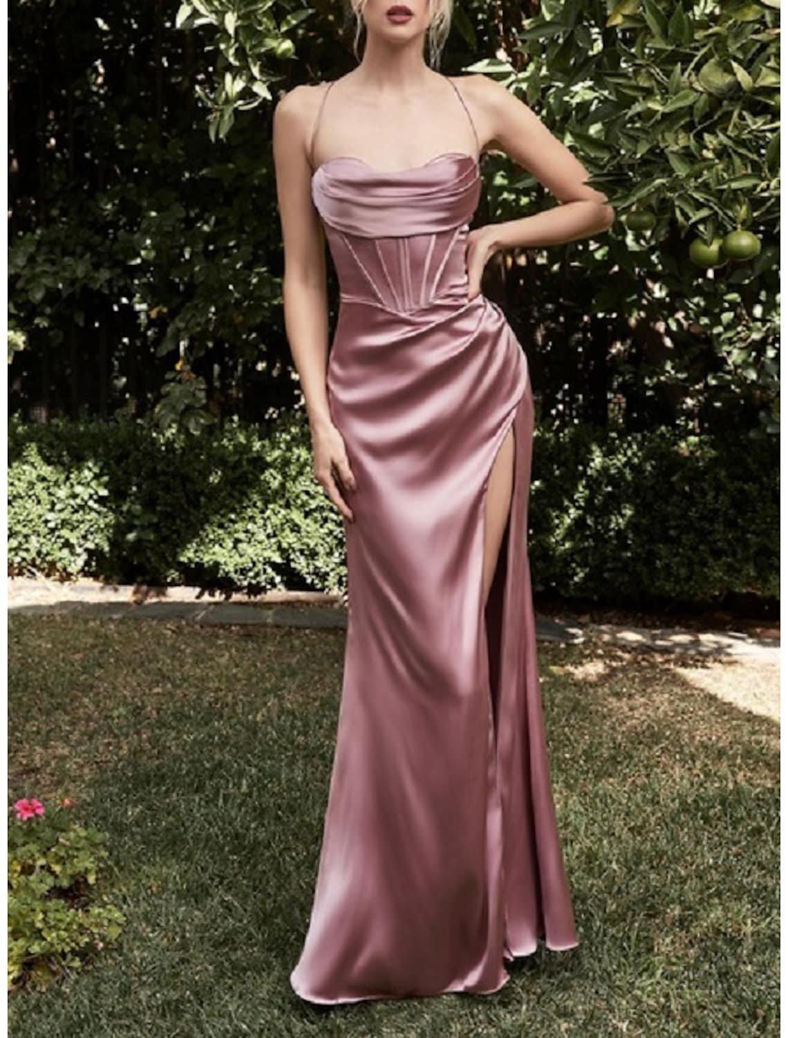 Silky Evening Dress Sexy High Split Formal Strapless Prom Dress - RongMoon