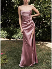 Silky Evening Dress Sexy High Split Formal Strapless Prom Dress - RongMoon