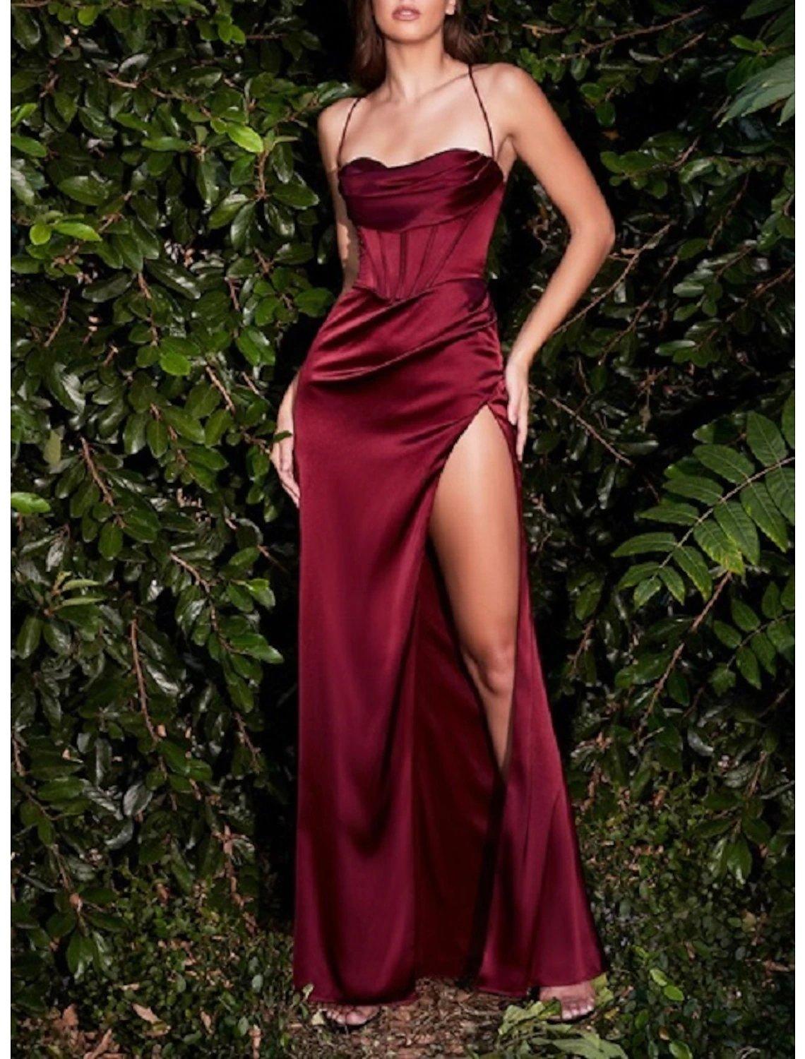 Silky Evening Dress Sexy High Split Formal Strapless Prom Dress - RongMoon