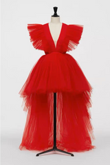 A-Line Prom Dresses Vintage Dress Masquerade Asymmetrical Sleeveless V Neck Tulle with Fringe