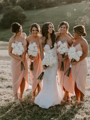 Popular V-neck Mermaid Side Slit Simple Bridesmaid Dresses Online.DB10850