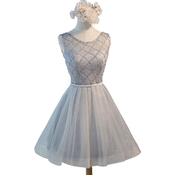 Elegant Diamond Beads  Lace Organza Sleeveless Scoop Neckline Lace Up Back For Teen Lovely Homecoming Dress,BD0127