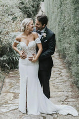 Appliques Sexy White Mermaid Satin Off the Shoulder Wedding Dress